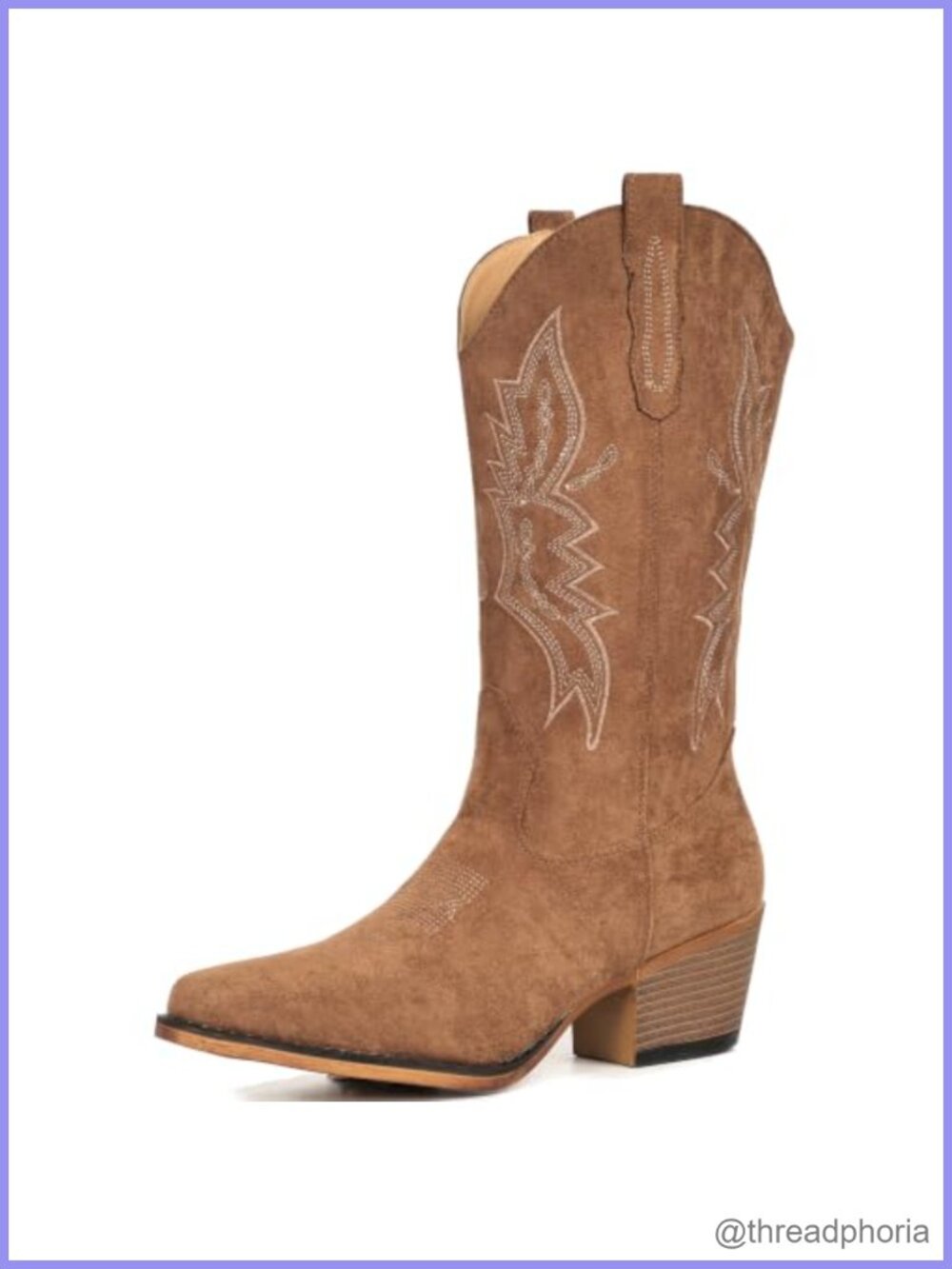 Suede Cowboy Boots Womens Mid Calf Western Embroidered Cowgirl Boots